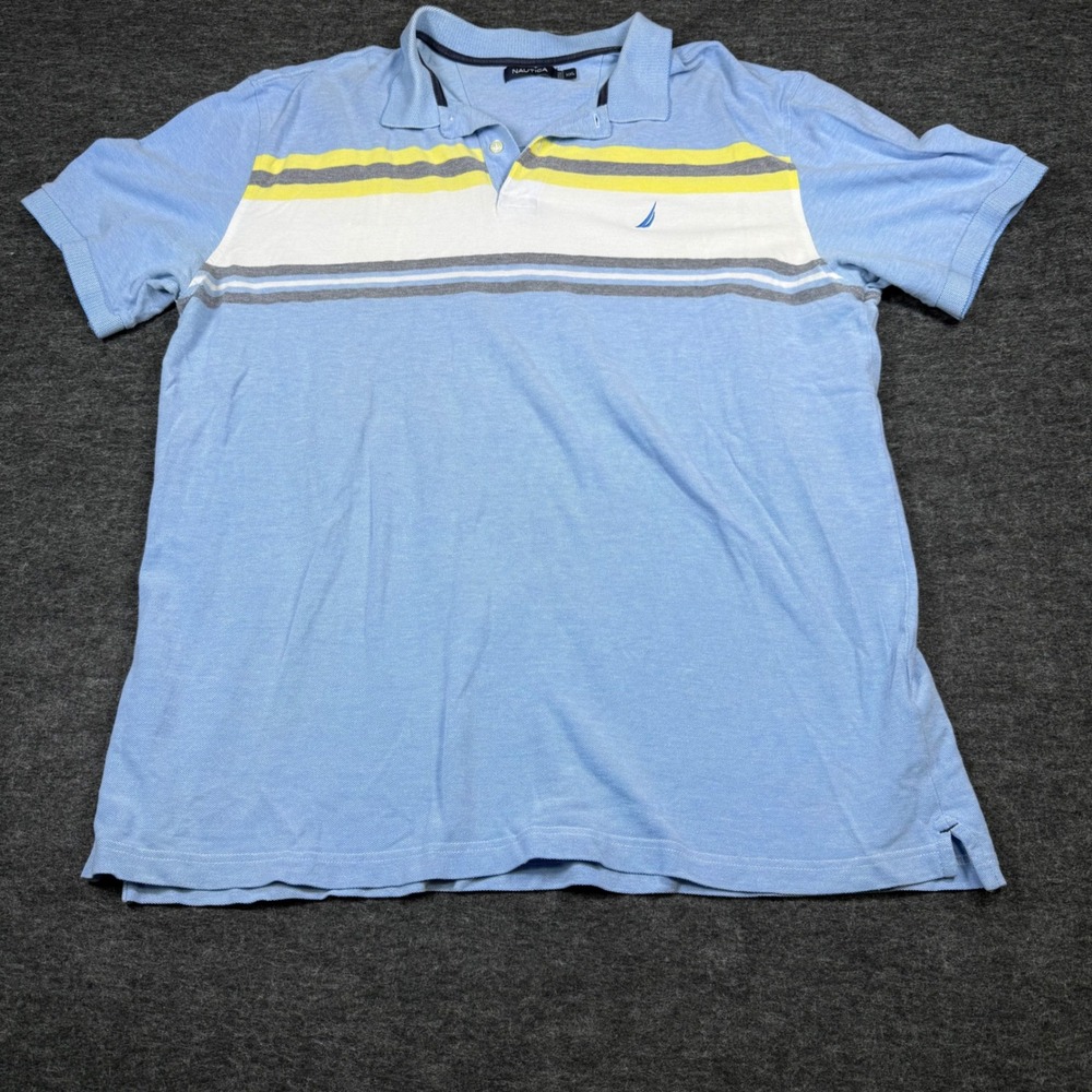 Nautica Mens XXL Blue Striped Short Sleeve Polo Shirt Classic Fit Casual
